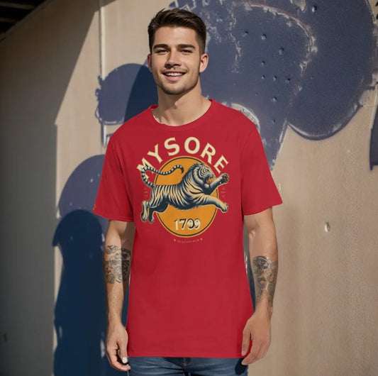 Victory in Mysore O-Neck T-Shirt  Red/Grey 100% Cotton