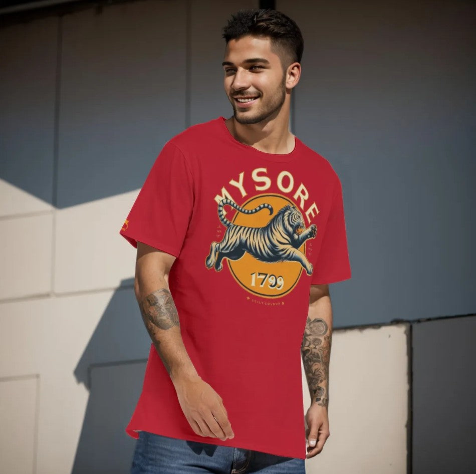 Victory in Mysore O-Neck T-Shirt  Red/Grey 100% Cotton
